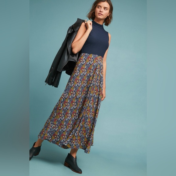 Anthropologie Dresses & Skirts - Anthropologie Tiny Sophie Contrast Knit Navy Bodice Sleeveless Retro Maxi Dress